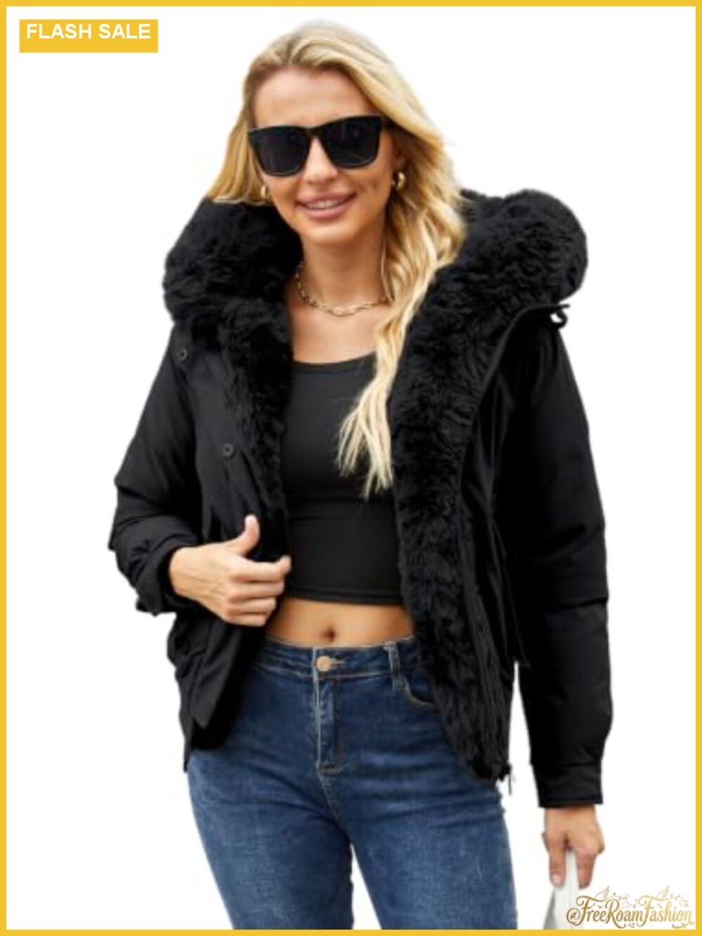 Thickened Puffer Jacket Detachable Faux Fur Hood Winter Warm Parka Coat